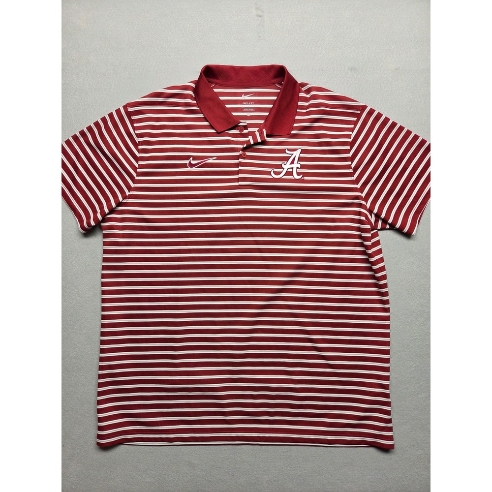 Nike Alabama Crimson Tide Dri-FIT Striped Polo Shirt Mens XL Red White NCAA